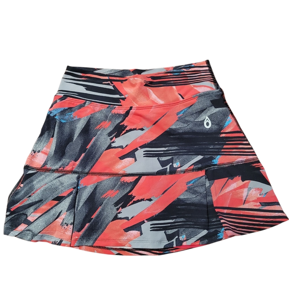 Coral & Black Abstract Print Skort